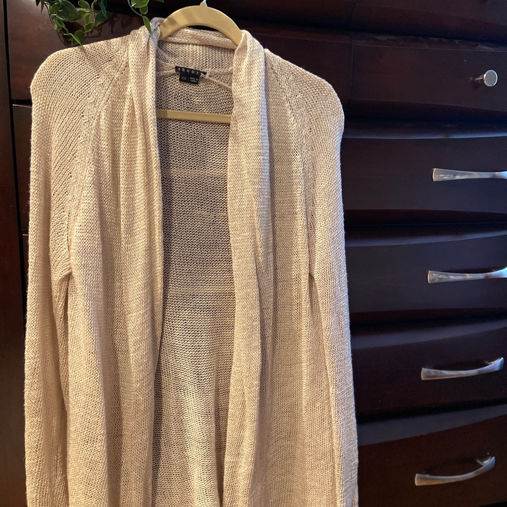 Theory Cream Open-Front Cardigan Sweater